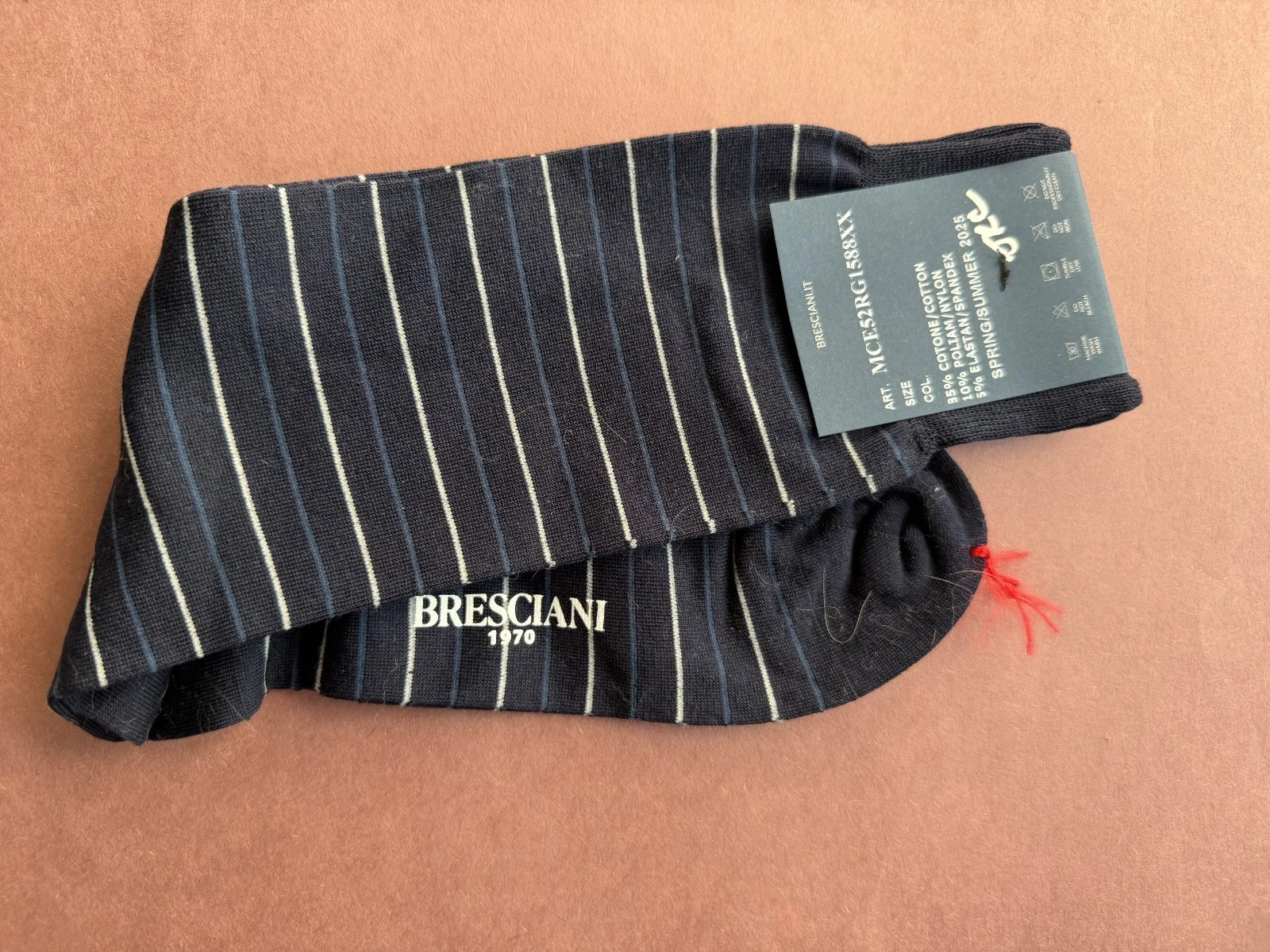 SPRING/SUMMER 2025 Men's Bresciani Socks NWT Cotton Blend Black w/Thin Stripes