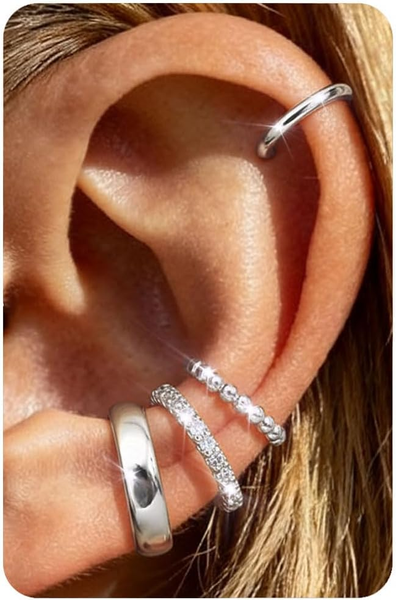 Ear Cuff Set Damen,4 Paar Ohrklemmen Ohne Piercing,Fake Helix Ohrringe | Verstel-image