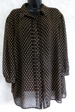 Chaps Woman's Plus Size 20W Sheer Brown Geometric Design 3/4 Gathered Sleeve 