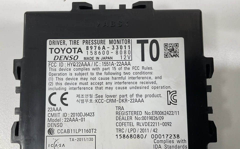 Компьютерный модуль управления давлением в шинах 2014 LEXUS ES350 8976A33011 OEM - Изображение 2 из 4