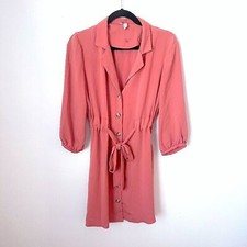 NWOT ASOS Long Sleeve Collared Button Down Shirt Dress Tie Waist Muted Coral 4