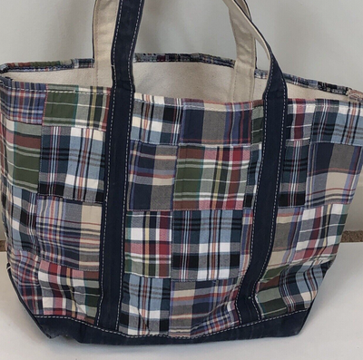 Vintage LL Bean Madras Patchwork Plaid Boat & Tote Canvas Medium  