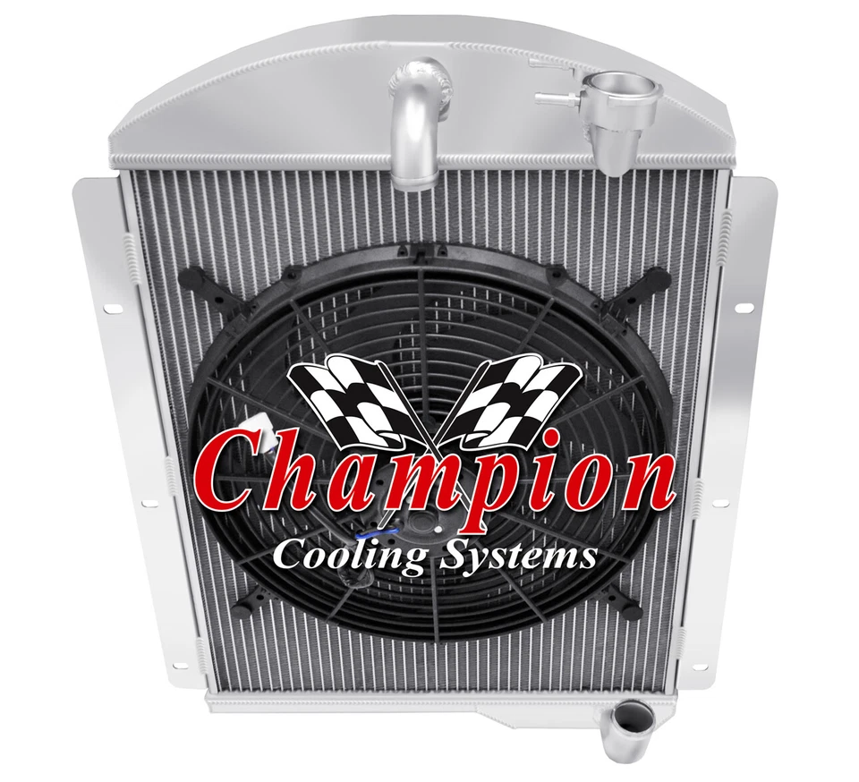 3 Row Kool Champion Radiator W/ 16" Fan for 1941 - 1946 Chevrolet Pickup Foto 3 de 4