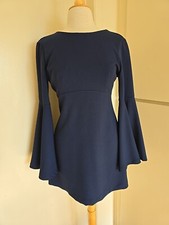 Zara Trafaluc Navy Blue Bell Sleeve Empire Waist Mini Dress V-Back, EUC, M