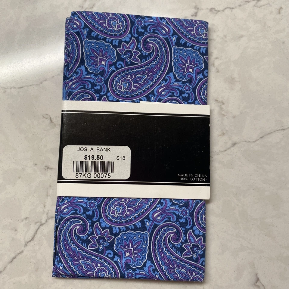 Jos A Bank предварительно сложенный карман квадратный синий пейсли хлопок носовой платок носовой платок - Изображение 3 из 4