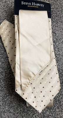 Brandneu mit Etikett Steve Harvey beige Herren-Krawatte und quadratisches Taschenset Neu