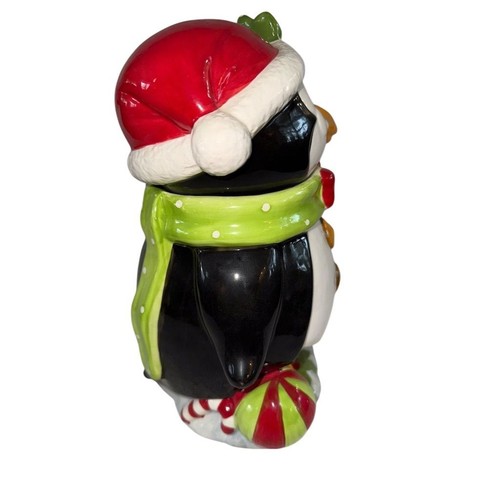 David's Cookies Festive Penguin Cookie Jar Holiday Decor Multicolor 9" - Picture 4 of 12