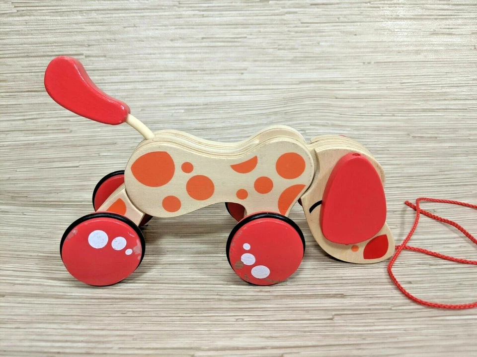 Детская игрушка для малышей ясельного возраста красная собака шаткий хвост форма натуральное дерево тянуть за собой - Изображение 2 из 3