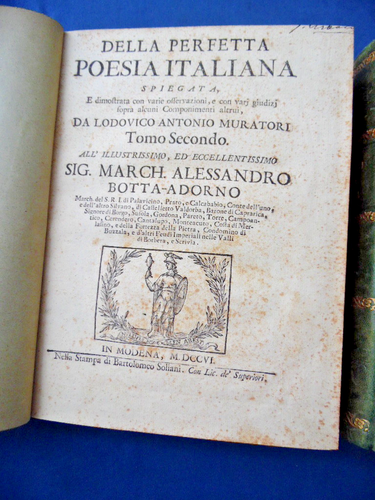 Muratori – Della perfetta poesia italiana – Modena 1706 – 1ª Ed. – 2 Voll. –Raro - Foto 3 di 7
