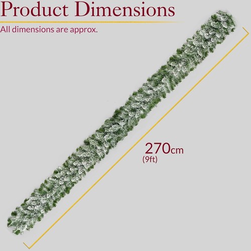 9ft Christmas Garland Bushy Pine Snow Frosted Wreath Xmas Stairs Fireplace Decor - Picture 17 of 34