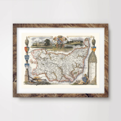 SUFFOLK VINTAGE KARTE KUNSTDRUCK Poster British County Grafschaften Dekor Wandbild