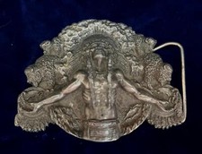 Vintage 1981 Bergamot Native American Sacred Manner Head Dress Pewter Buckle