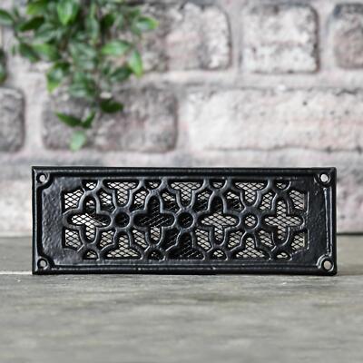 Deluxe schwarz ''Blumenmuster'' flache Gusseisen Luft Ziegel Abdeckung 9'' x 3,1'' mit Netz