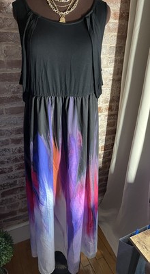 New Black Pink Blue White Maxi Slip Dress Paint Brush Print Cold Shoulder Sleeve