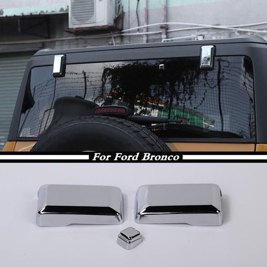 For 2021-2023 Ford Bronco ABS Chrome Look Rear Window Glass Hinge Cover Trim 3Pc
