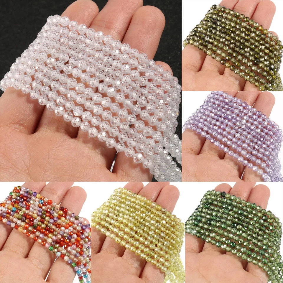 Cuentas sueltas redondas con diamantes de imitación de circonita cúbica multicolor facetadas de 2/3/4 mm Foto 4 de 4