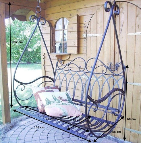 Banco colgante metal marrón resistente a la intemperie columpio góndola sillón colgante 1868 2 plazas - Imagen 4 de 8