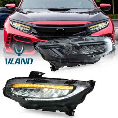2*VLAND LED Headlights Turn Light For 2016-2021 Honda Civic 10Th GEN Sequential