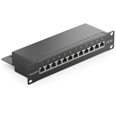 deleyCON CAT6a Patchpanel 12 Port Netzwerk LAN Verteilerfeld 10 Zoll Rackeinbau