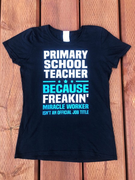 PRIMARY SCHOOL TEACHER T-SHIRT womens M 8 10 12 funny slogan FRUIT OF THE LOOM