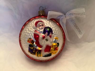 Waterford Blown Glass Ornament Santa Holding Globe-Two Sided with white ...