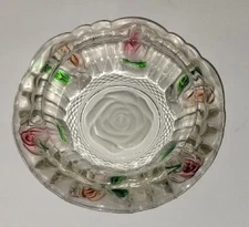 Vintage Ladies Pink Roses Crystal Ashtray France 6 X 1.75"
