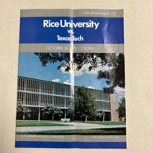 1970 RICE vs. TEXAS TECH COLLEGE FOOTBALL Program - Picture 1 of 3