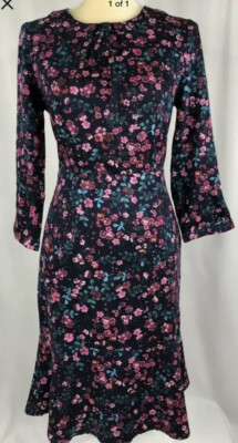 Joules Dress Sheath 10 Long Sleeve Modest Crew Floral Navy NW