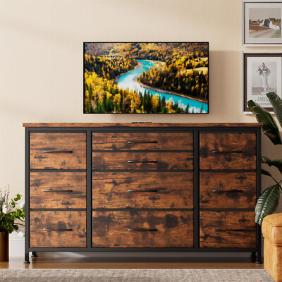 10 Drawer Dresser for 55'' Long TV Stand with Power Outlet Entertainment  Center | eBay