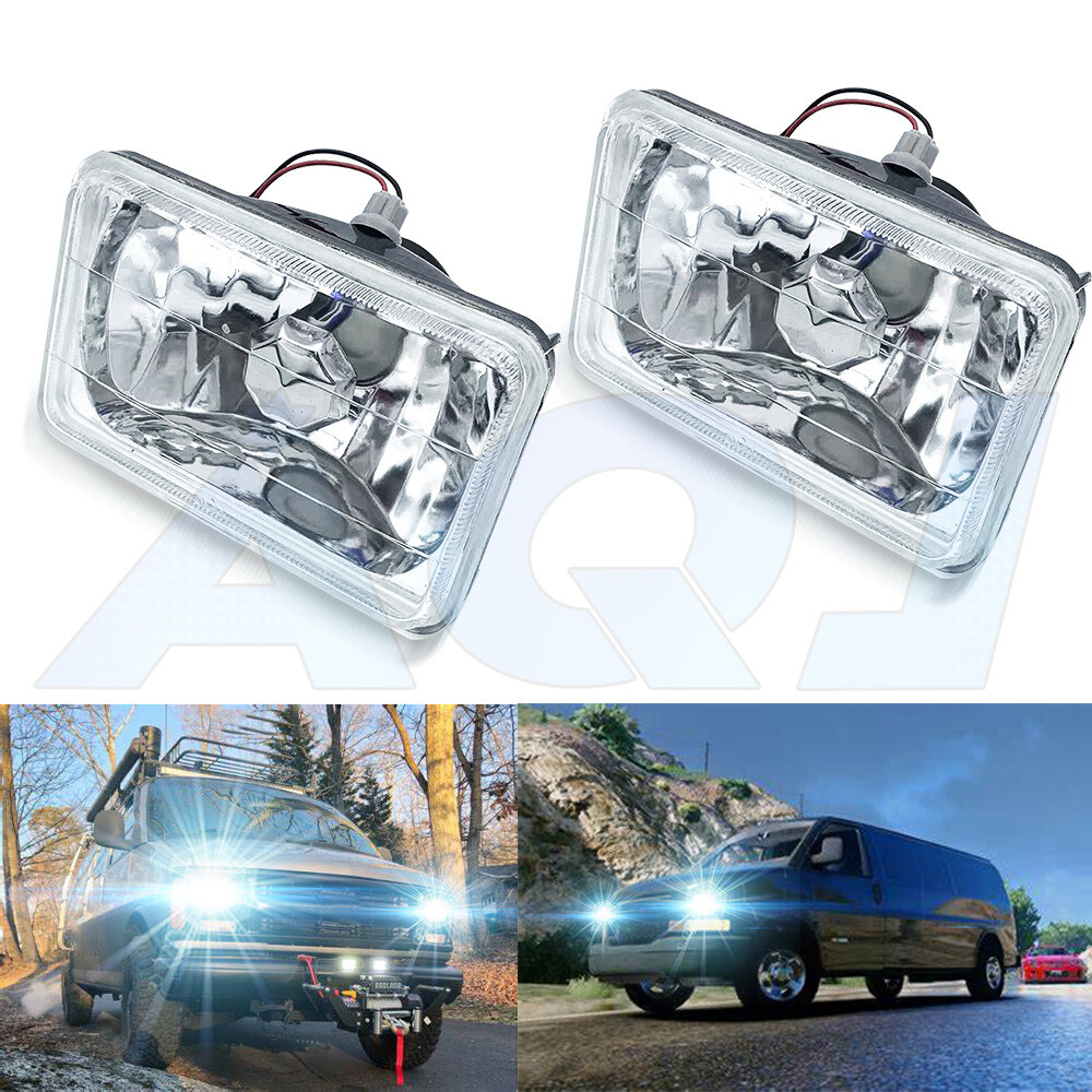 Pair 7x6 / 5x7 LED Headlights Hi/Lo With DRL – Sealed Beam For Jeep Cherokee XJ YJ, Chevy Truck, Ford – Black Housing, Clear Lens