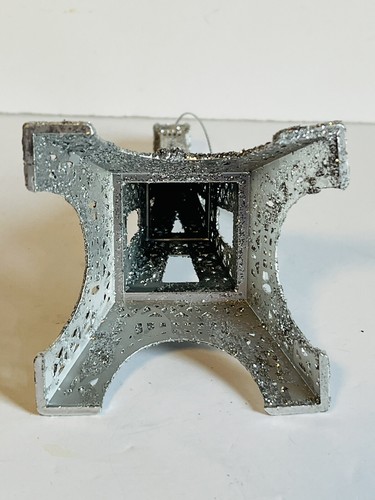 Eiffel Tower Christmas Ornament Silver Glitter Metal Paris Landmark 7” Olympics - Picture 10 of 11