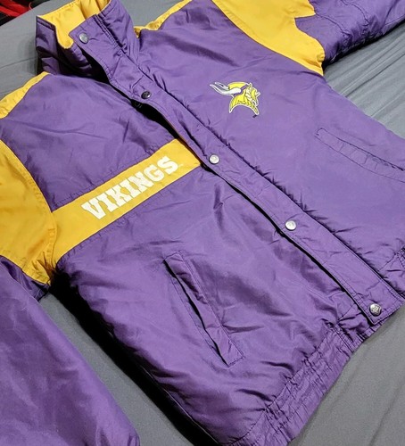 Vintage 90s Logo 7 Minnesota Vikings Jacket Youth Large 14/16 Purple Yellow Full - Picture 3 of 14