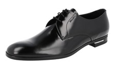 PRADA Leather Derby Dress Shoes - 2EB181 Black Logo Heel NEW -  US 11 EU 44