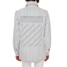 OFF-WHITE Virgil Abloh Logo Denim Jeans Jacket Shirt Blue White 40 S 13576