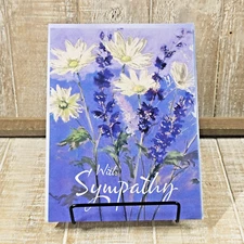 Leanin Tree Sympathy Greeting Card Blue White Floral Glitter Memories