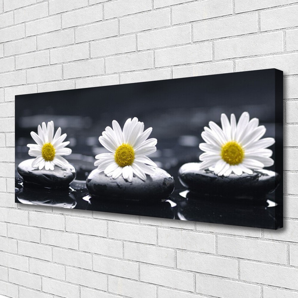 Tableau moderne impression sur toile fleurs et galets déco chic 125x50