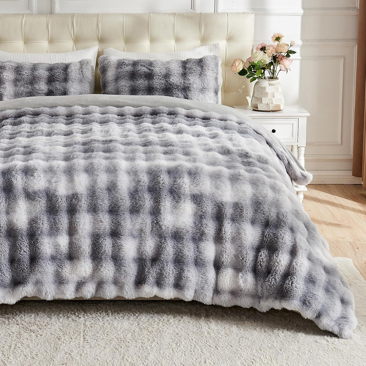 Fluffy Comforter Cover Set-Rabbit Fluff Faux Fur Duvet Cover Queen