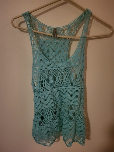 Vanity Womens Lace M Teal Cotton Sleeveless 31 L 19 Across Front Chest Pit To Pt - Picture 11 of 24