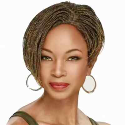 Box Braid Wig Synthetic Short Bob Braided Wig Ombre Blonde Side Part None Lace