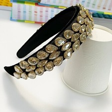 LUXURY HANDMADE CHAMPAGNE RHINESTONE HEADBAND HAIR ACCESSORY, BRIDAL OR RACES