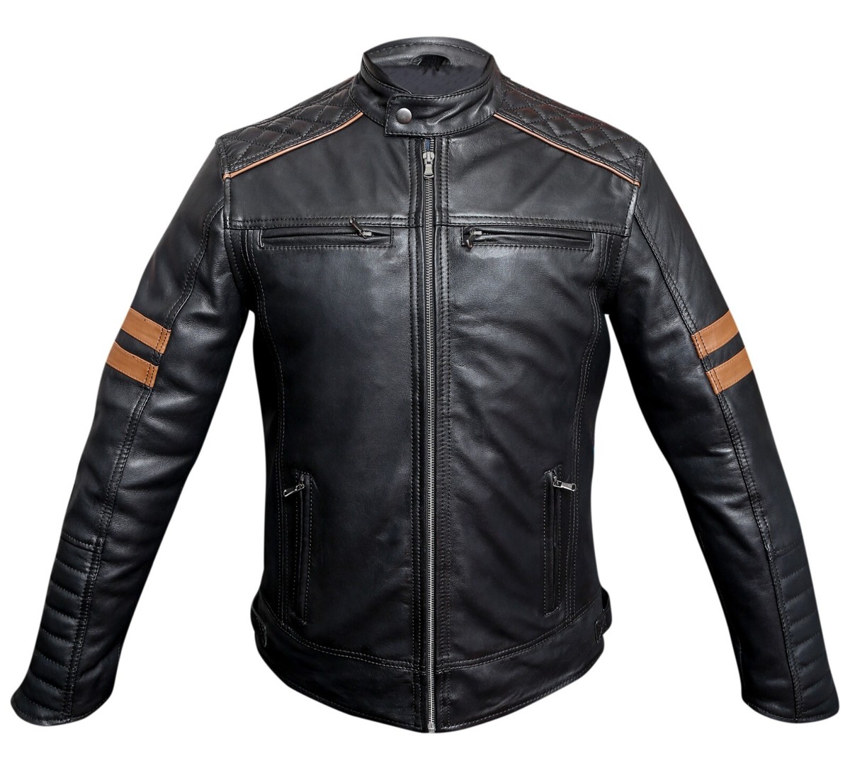 Men's Black Genuine Sheep Nappa Leather Biker Jacket | eBay