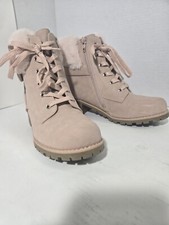 DV Dolce Vita Size 5 Girls' Rodney Lace Up Zip Fur Chelsea Boot in Taupe