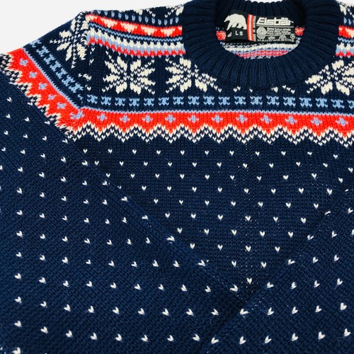 Fair Isle Ski Sweater Vintage Eisbar 4 LS Pure Wool Austria Blue Nordic Winter - Picture 2 of 11