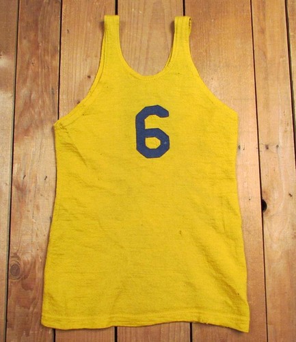 Vintage 1930s Mens Basketball Uniform Gold Knit Jersey Shirt 'Y' w/Padded Shorts - Picture 8 of 12