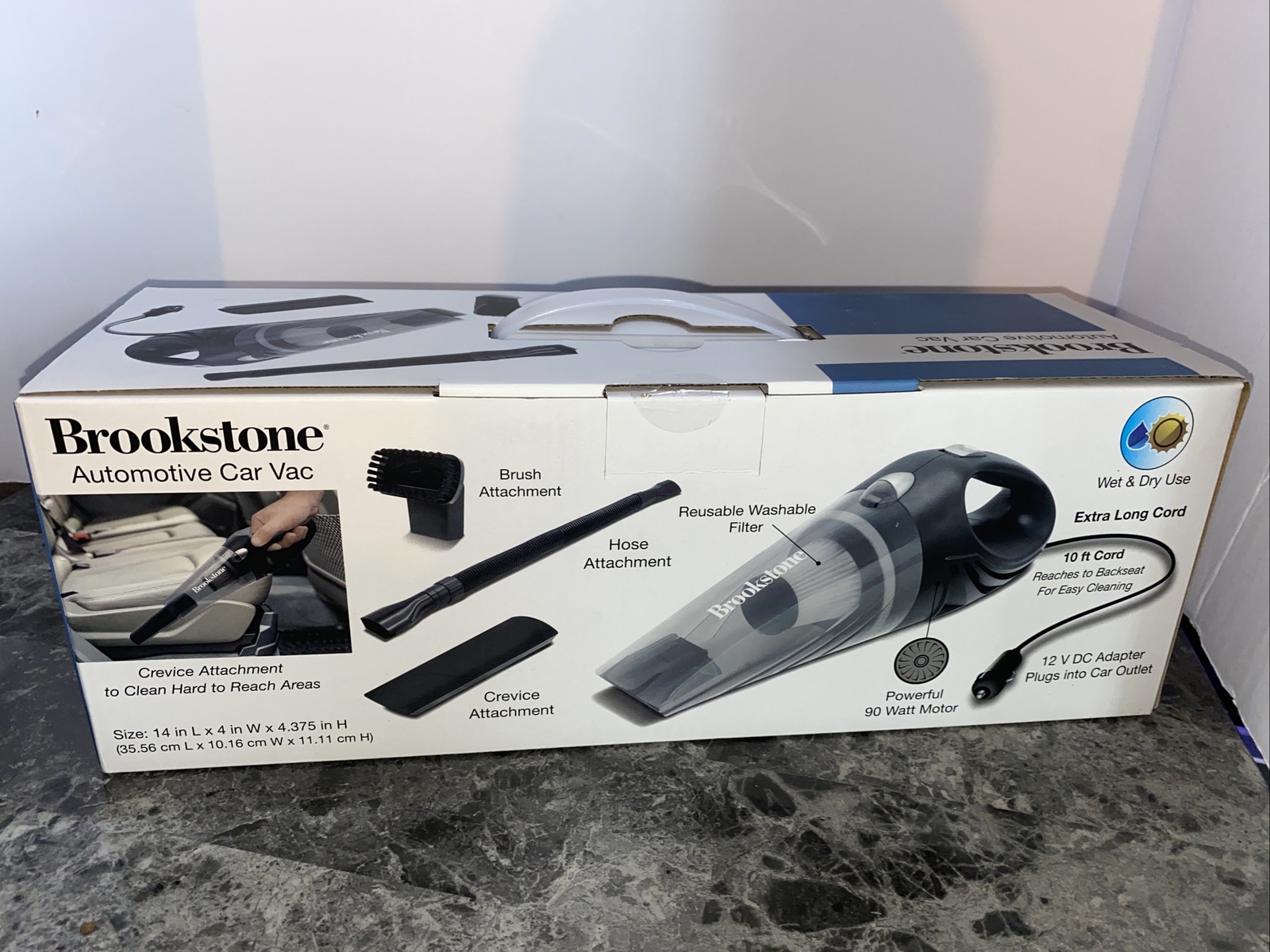 Brookstone Automotive Car Vac Vacuum 10ft Cord Plugs into Car Outlet