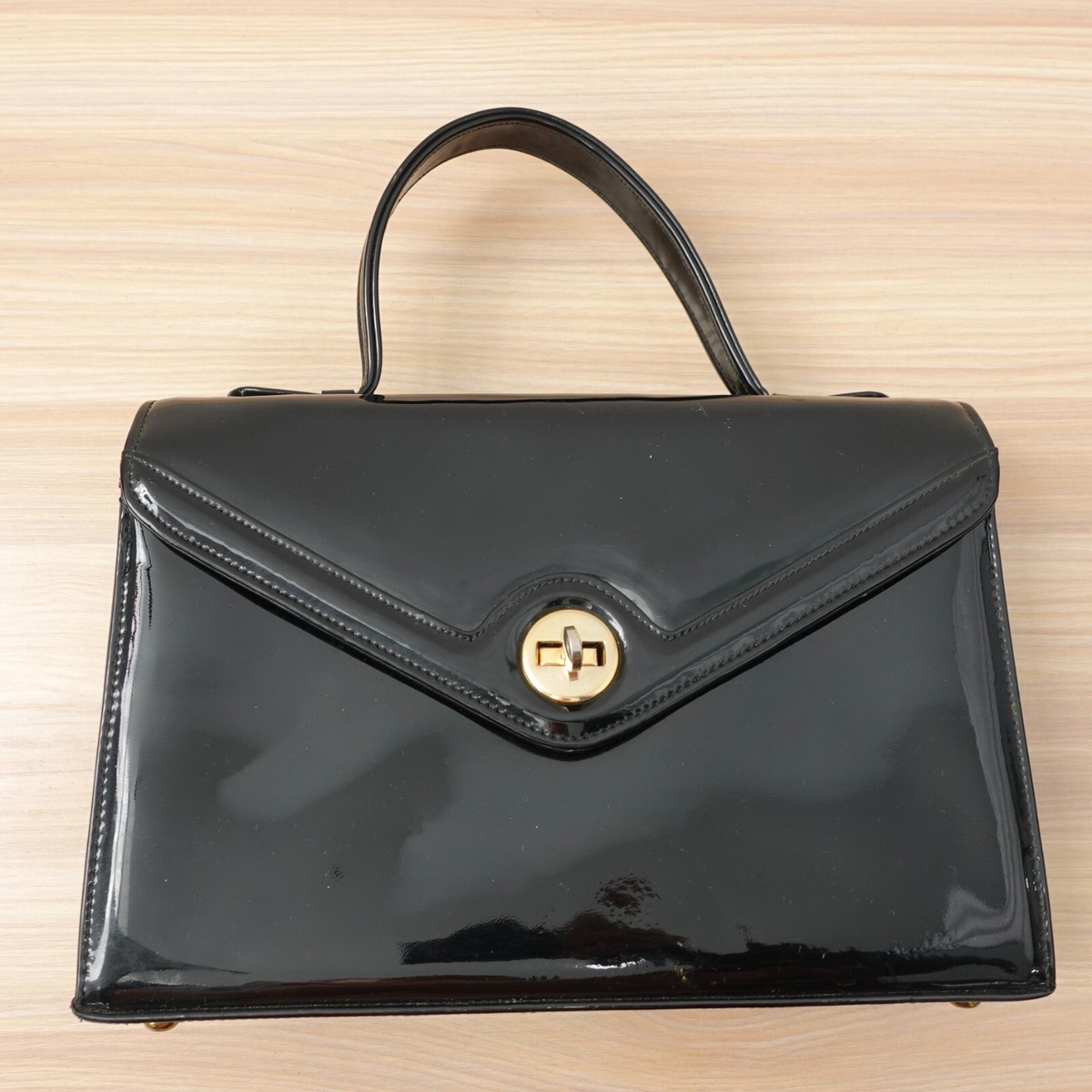 Vintage Black Patent Leather Frame Box Purse SAKS FIFTH AVENUE Bag