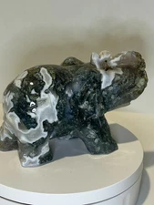 Moss agate Elephant with Druzy