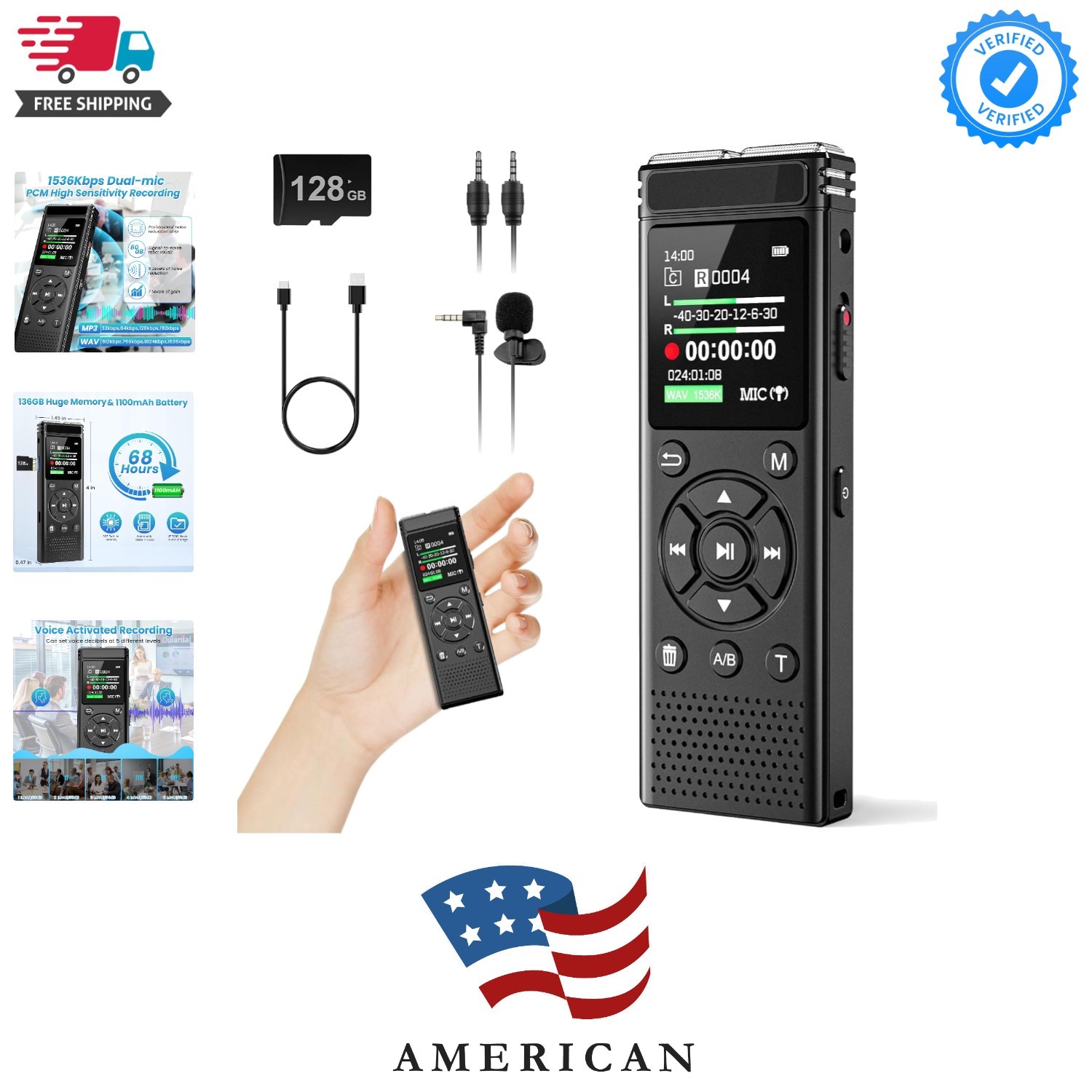 With Playback,9000 Hours Audio Recording Device,...