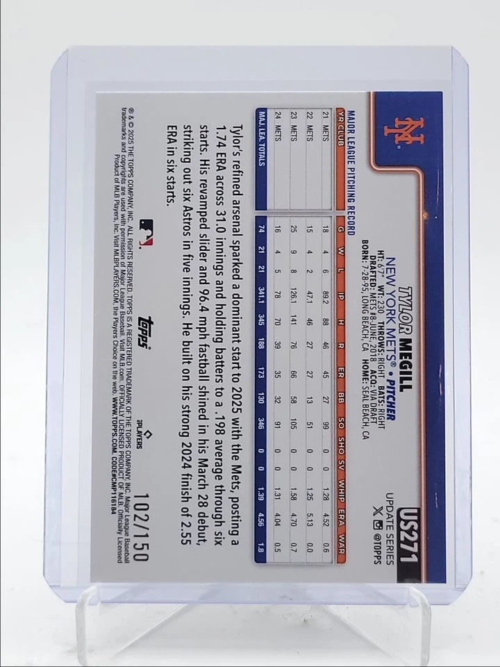 TYLOR MEGILL 2025 TOPPS UPDATE SERIES BASEBALL BLUE FOIL METS /150 Q4455 - Image 2 of 2