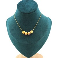 Mineralien Und Edelsteine. Halskette 4 Perlen Jaspis Gelb Violett 8 Mm. Kette
